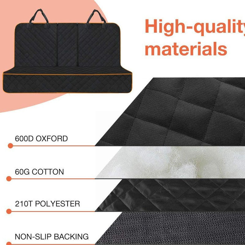 black quilted car seat cover, 600d oxford, cotton padding, non-slip backing, warm neutral tones