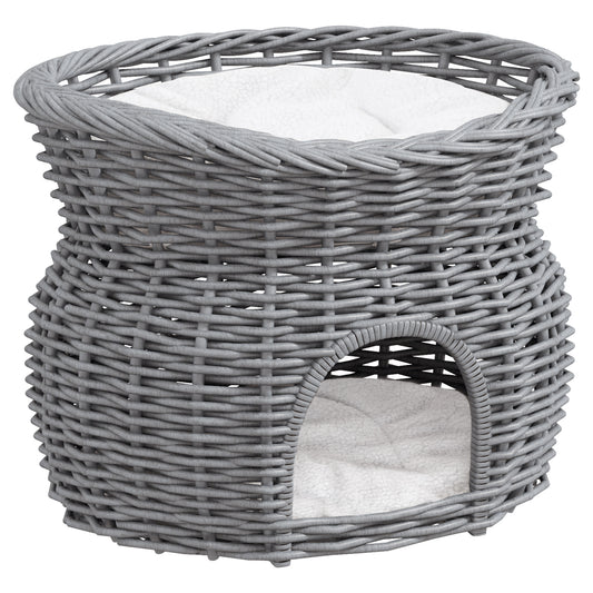 Two-tier woven willow cat house