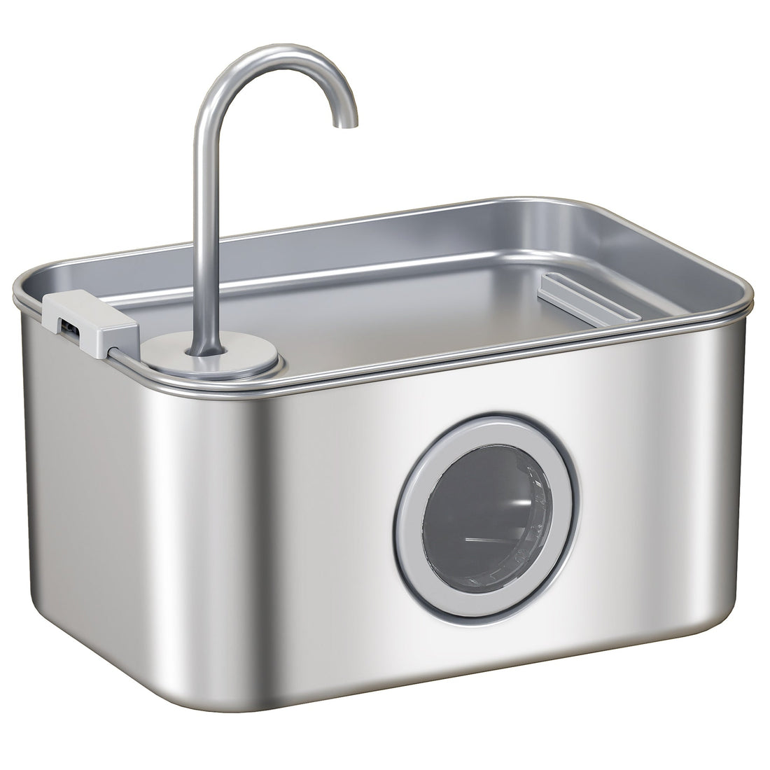 A stainless-steel cat water fountain