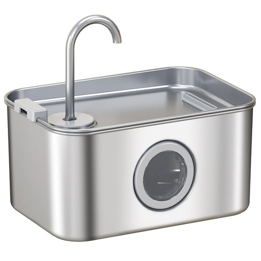 A stainless-steel cat water fountain