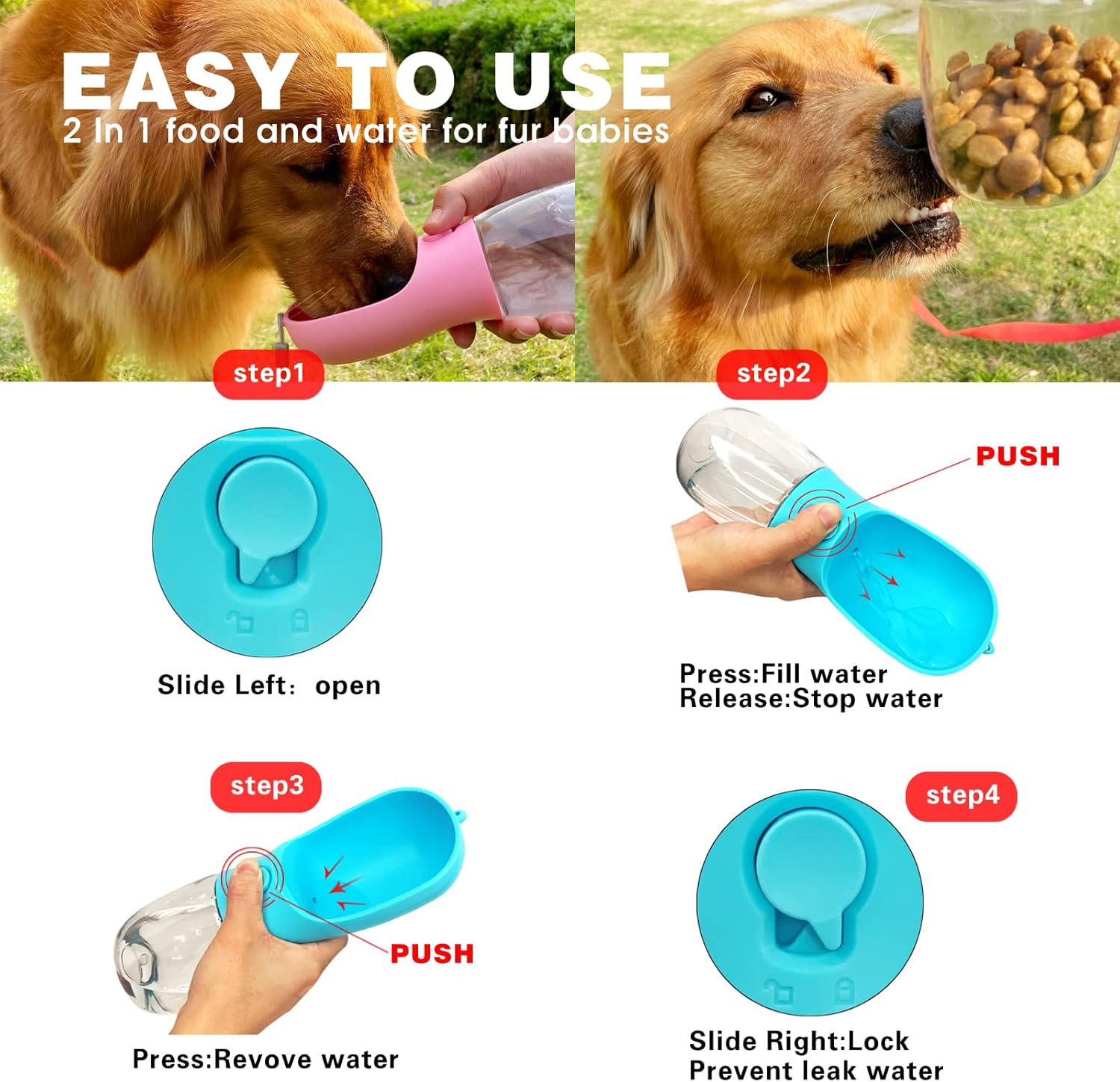 Portable Pet Water Bottle with Food Container