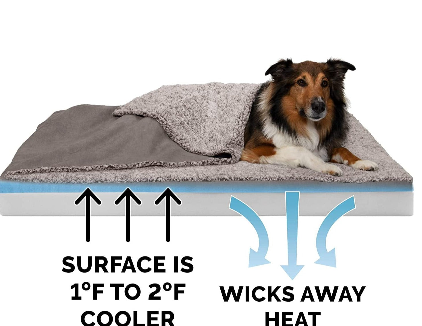 Cooling Gel Dog Bed for Large Dogs W/ Removable Washable Cover, for Dogs up to 95 Lbs - Berber & Suede Blanket Top Mattress - Gray, Jumbo/Xl