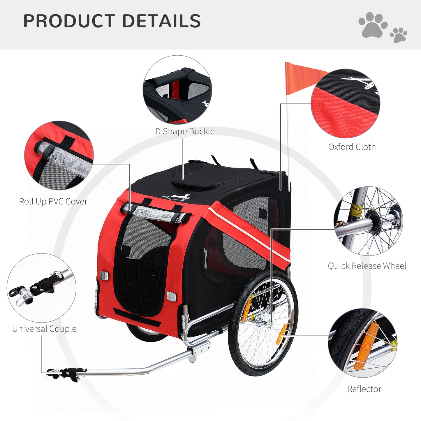 red and black oxford cloth pet stroller, quick release wheels, d shape buckle, roll up pvc cover