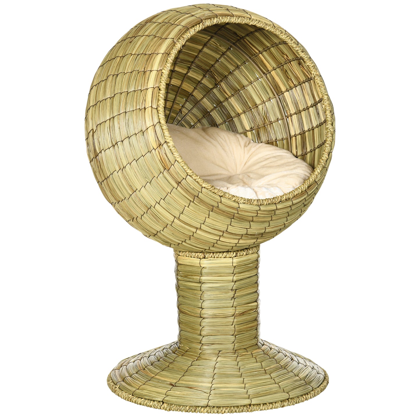 Woven natural grass raised cat bed