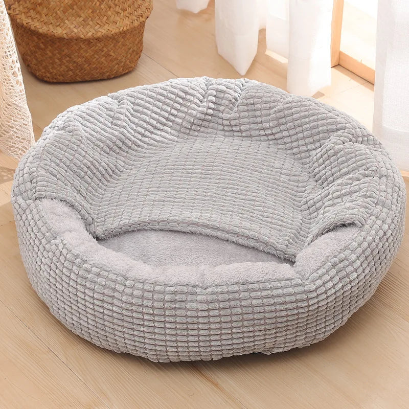 Round Animal Bed with Soft Fleece, Thicken Nest, and Semi-Enclosed Design for Dogs and Cats