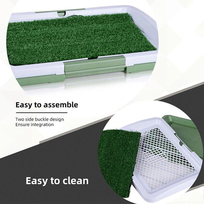 white plastic tray, green artificial turf, grid base, clean assembly design