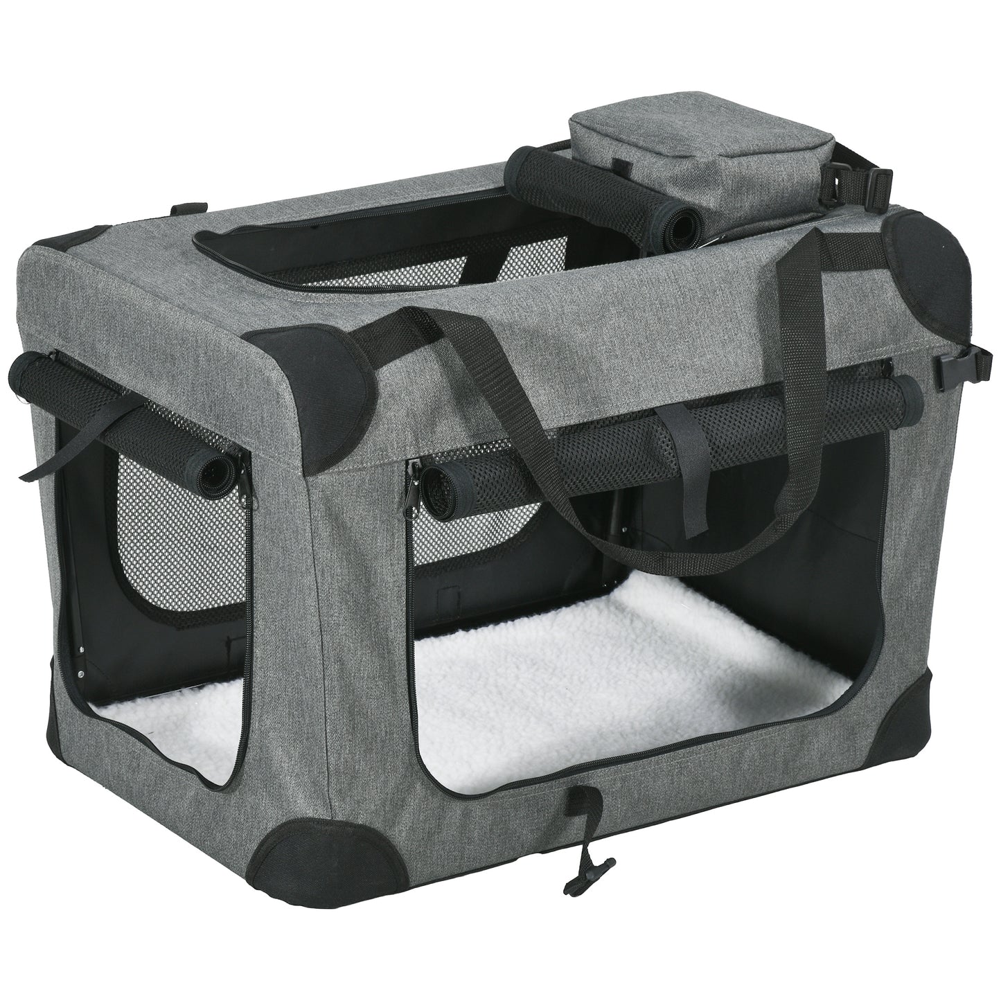 Grey soft-sided folding pet carrier